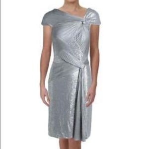 NEW Tadashi Silver Sequins Front Knot dress, L.